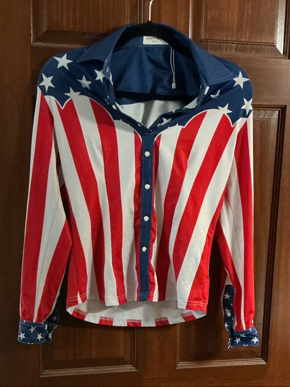 Star-Spangled Button-Up Shirt in Red, White & Navy Barrel Racing Shirt